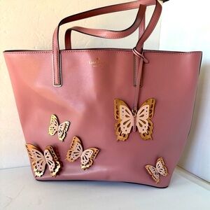 Kate Spade NWOT Mauve Leather Tote With Butterfly Leather Appliqués